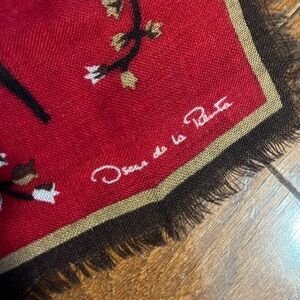 VTG 80s Oscar de la Renta Red Floral & Plaid 100% Wool Scarf - 33” Square